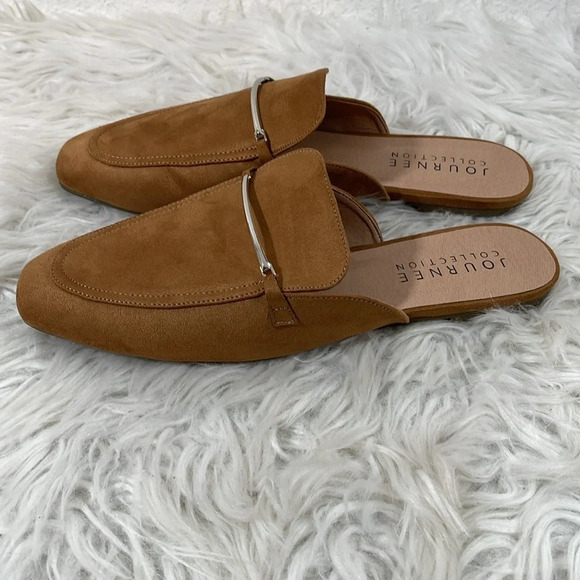 JOURNEE COLLECTION Ameena Tan Slip On Square Toe Mules Flats Size 9 NEW - Picture 4 of 13